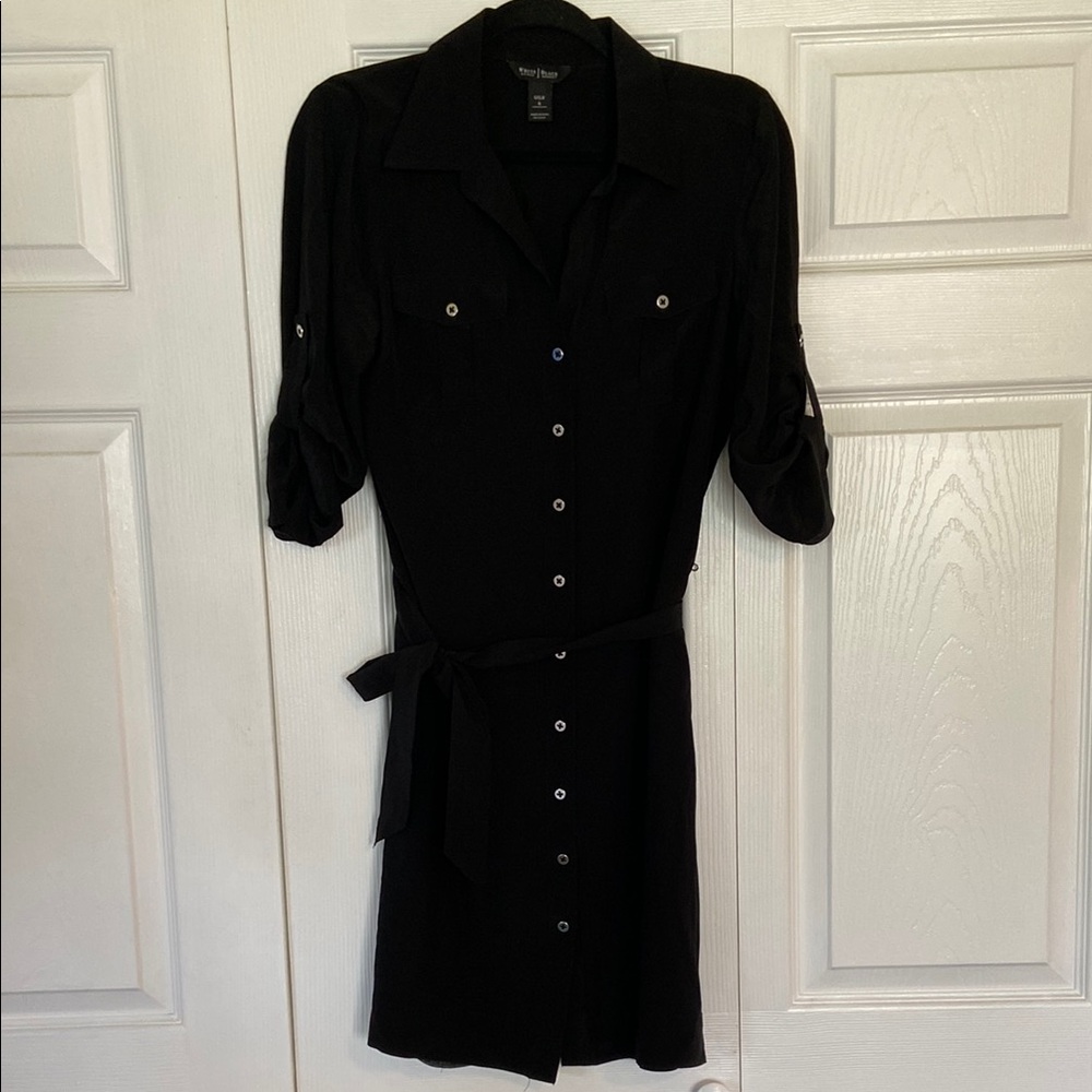 White House Black Market Black Notched Collar Shirt Dress